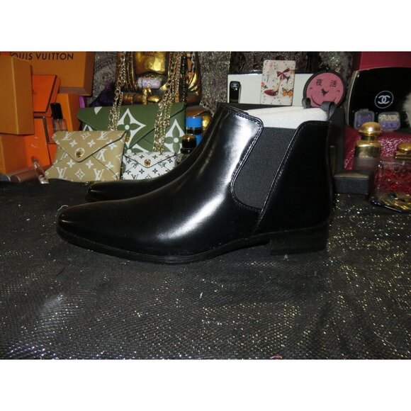 Italian Leather Chelsea Riding Boot for Men Ankle Boot Block Heel Pull On 41 8 - Picture 2 of 12